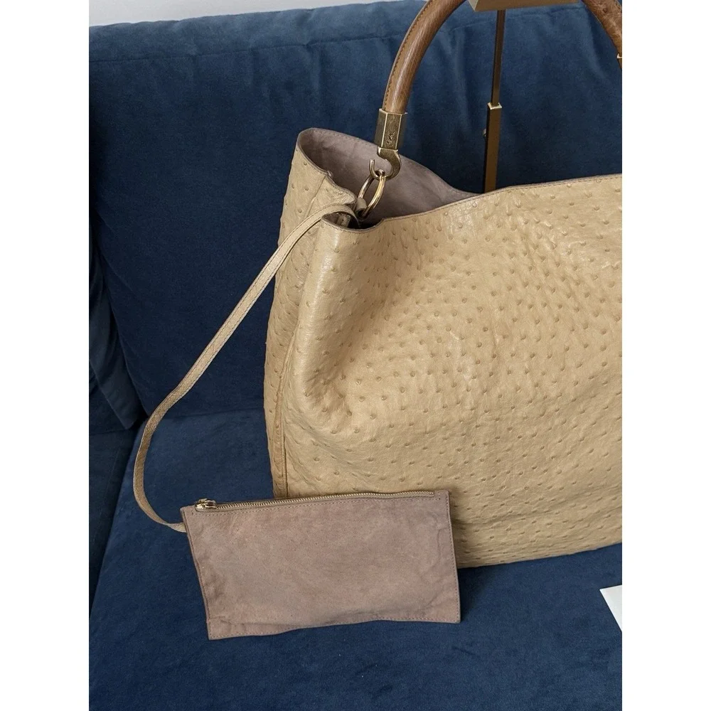 Yves Saint Laurent Roady Yellow ostrich Leather Slouchy Hobo bag